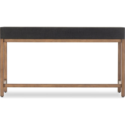 Fiona Desk by Four Hands in black raffia. Made from sugar palm, solid mahogany, iron in a modern style.