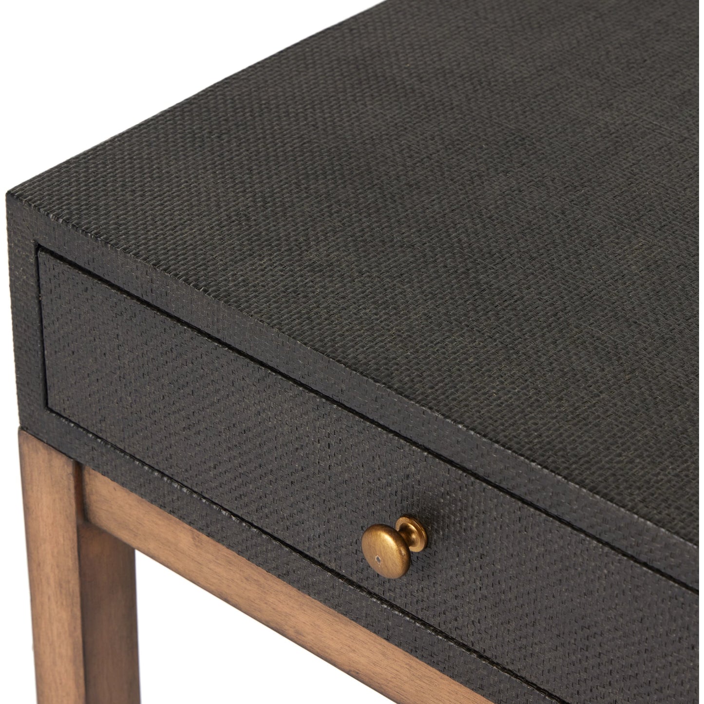 012 SI-2001311 | Additional Silo | Fiona Desk by Four Hands in black raffia. Made from sugar palm, solid mahogany, iron in a modern style.