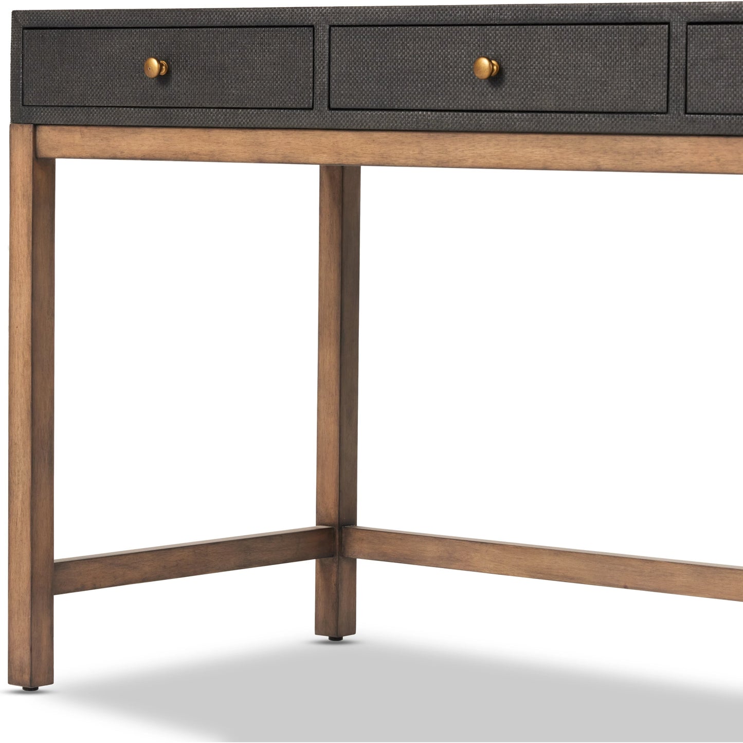 013 SI-2001311 | Additional Silo | Fiona Desk by Four Hands in black raffia. Made from sugar palm, solid mahogany, iron in a modern style.