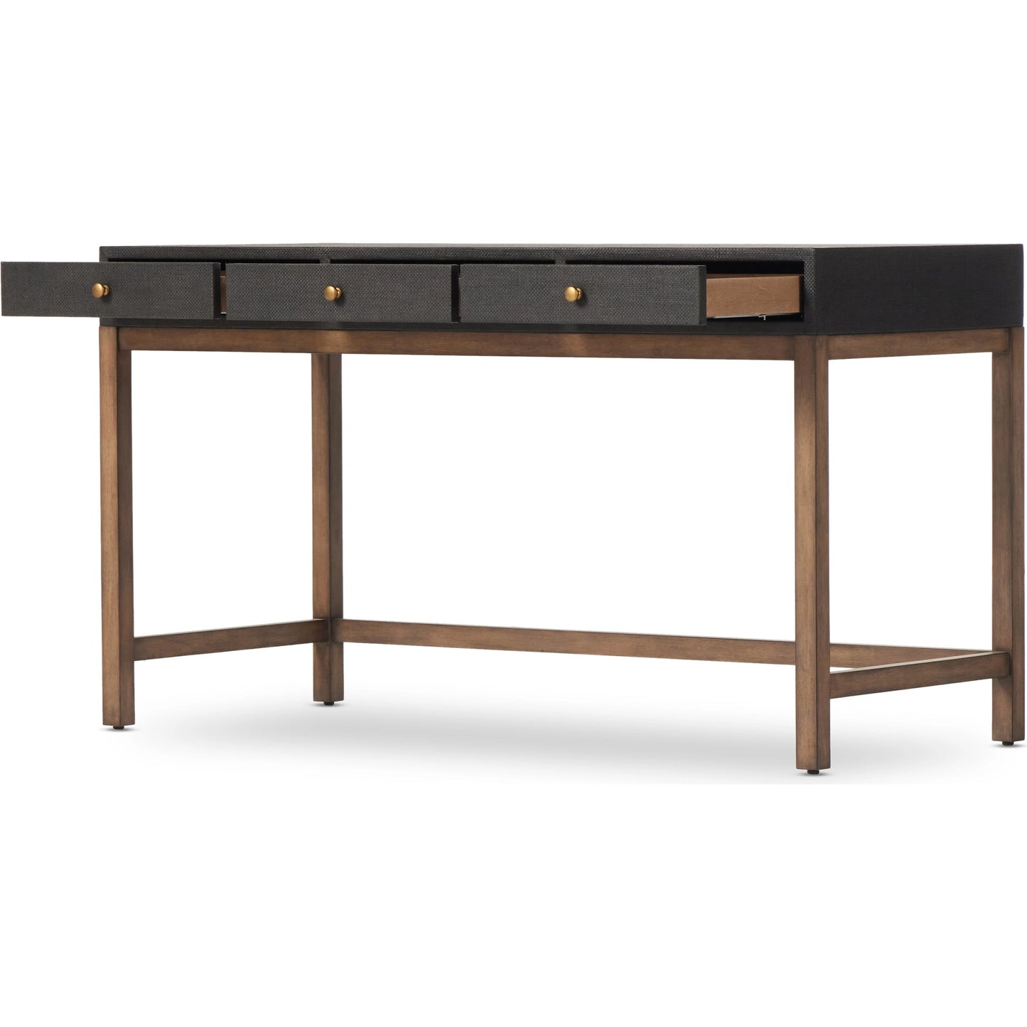 003 SI-2001311 | Additional Silo | Fiona Desk by Four Hands in black raffia. Made from sugar palm, solid mahogany, iron in a modern style.