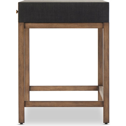 Fiona Desk by Four Hands in black raffia. Made from sugar palm, solid mahogany, iron in a modern style.