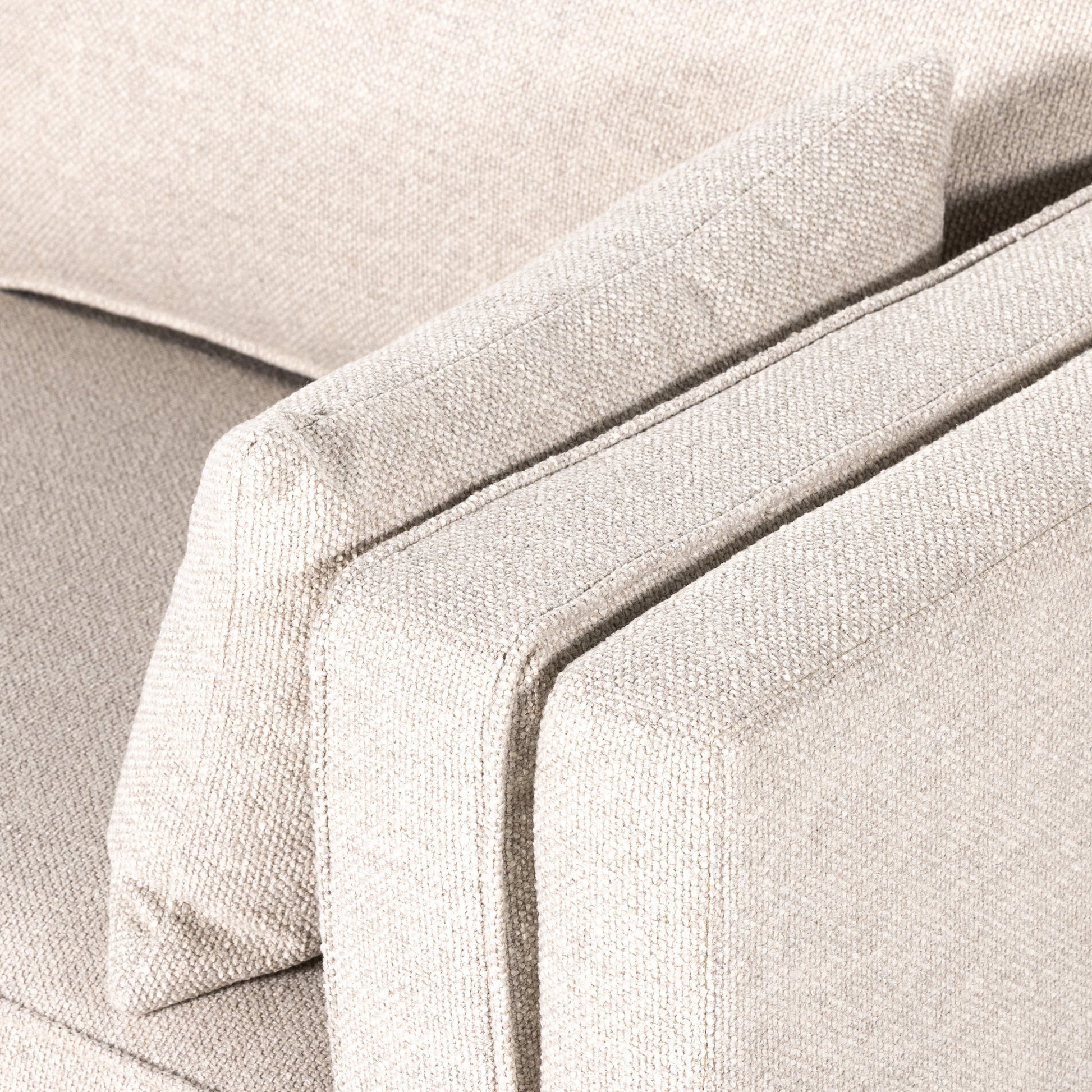 Lawrence Sofa by Four Hands in nova taupe, dark auburn. Made from 100% polyester, solid rosa morada, pine plywood in a transitional style.