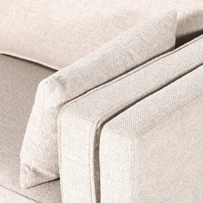 Lawrence Sofa by Four Hands in nova taupe, dark auburn. Made from 100% polyester, solid rosa morada, pine plywood in a transitional style.