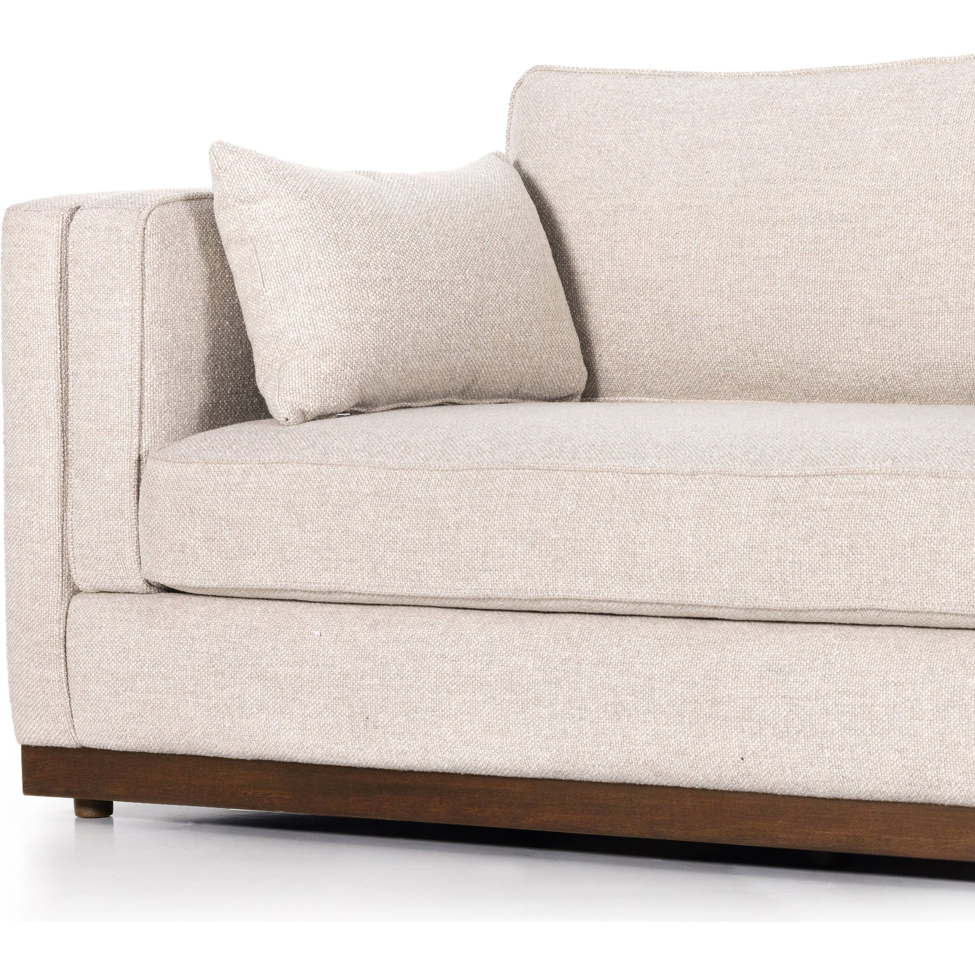 Lawrence Sofa by Four Hands in nova taupe, dark auburn. Made from 100% polyester, solid rosa morada, pine plywood in a transitional style.