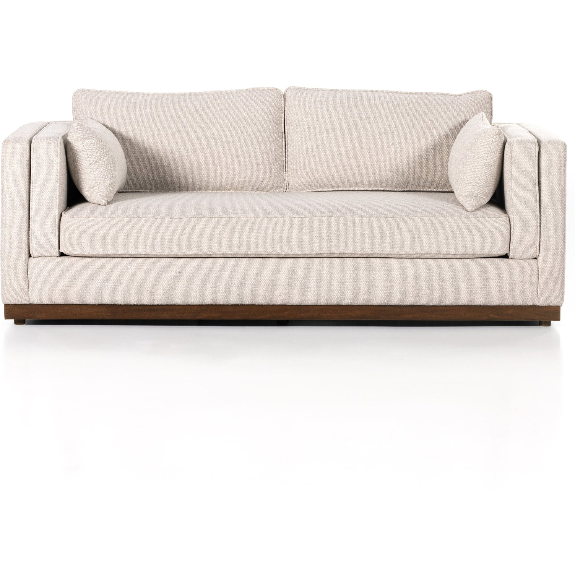 Lawrence Sofa by Four Hands in nova taupe, dark auburn. Made from 100% polyester, solid rosa morada, pine plywood in a transitional style.