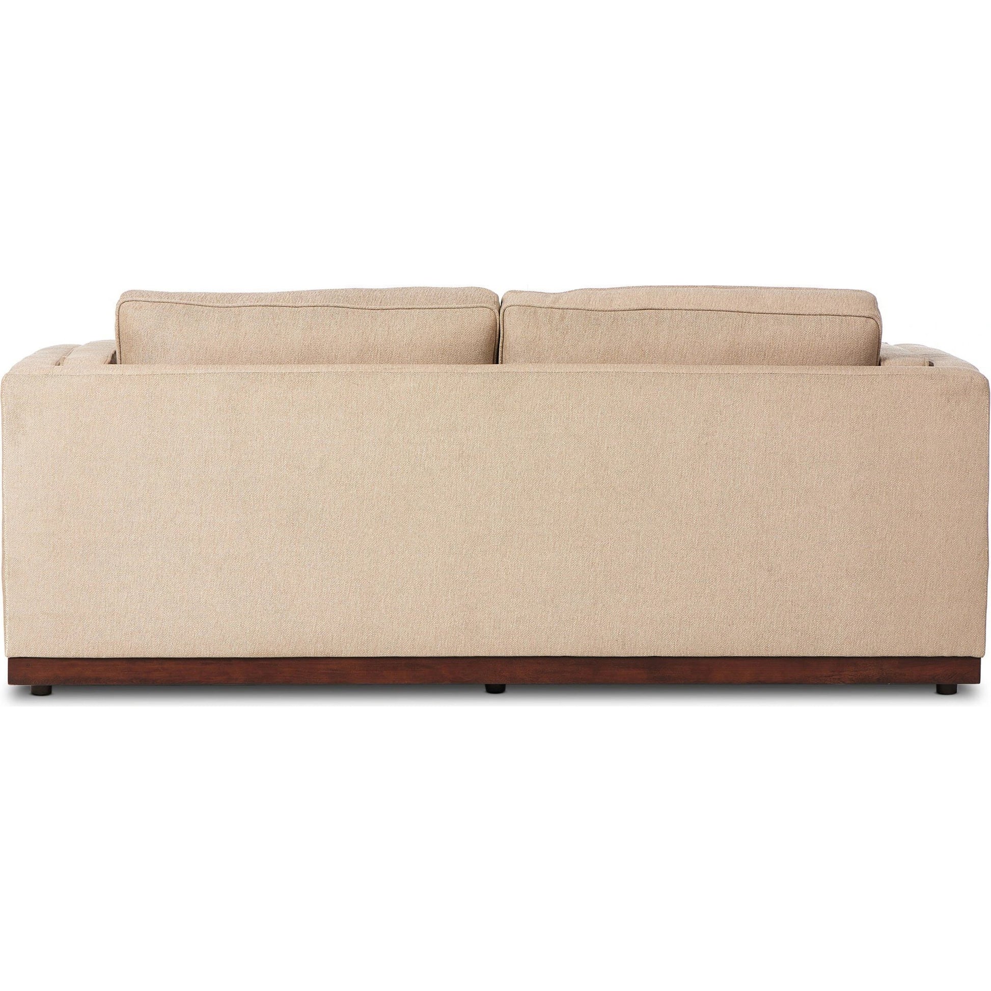 Lawrence Sofa by Four Hands in nova taupe, dark auburn. Made from 100% polyester, solid rosa morada, pine plywood in a transitional style.
