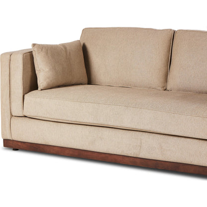 Lawrence Sofa by Four Hands in nova taupe, dark auburn. Made from 100% polyester, solid rosa morada, pine plywood in a transitional style.
