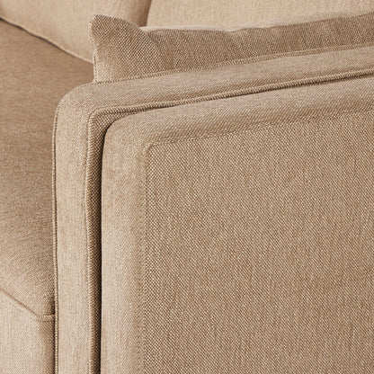 Lawrence Sofa by Four Hands in nova taupe, dark auburn. Made from 100% polyester, solid rosa morada, pine plywood in a transitional style.
