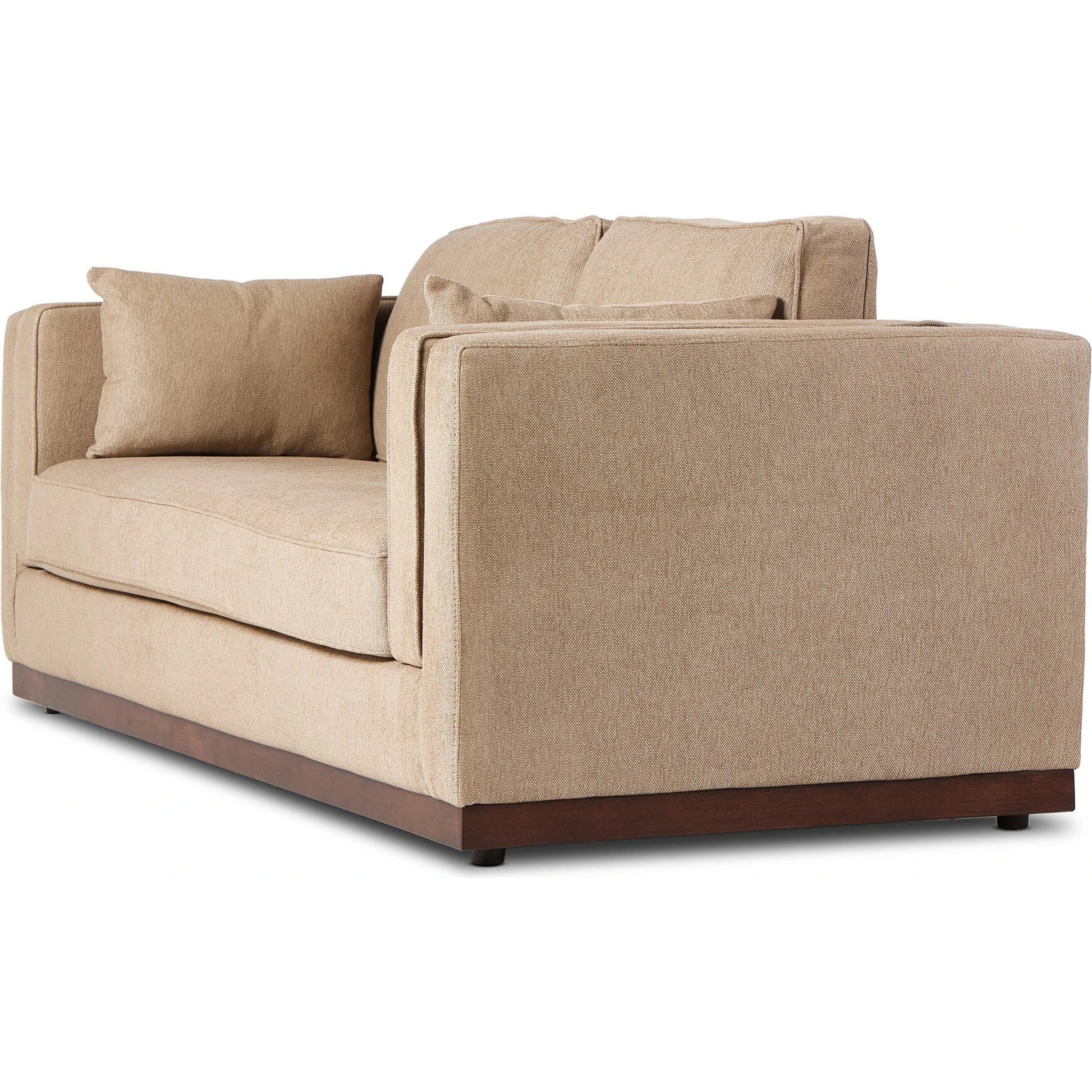 Lawrence Sofa by Four Hands in nova taupe, dark auburn. Made from 100% polyester, solid rosa morada, pine plywood in a transitional style.