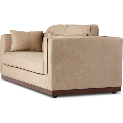 Lawrence Sofa by Four Hands in nova taupe, dark auburn. Made from 100% polyester, solid rosa morada, pine plywood in a transitional style.
