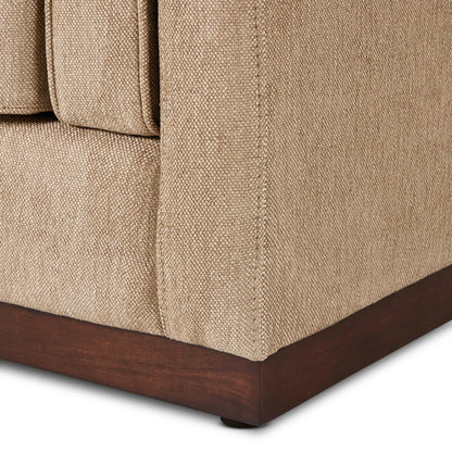 Lawrence Sofa by Four Hands in nova taupe, dark auburn. Made from 100% polyester, solid rosa morada, pine plywood in a transitional style.