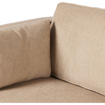 Lawrence Sofa by Four Hands in nova taupe, dark auburn. Made from 100% polyester, solid rosa morada, pine plywood in a transitional style.