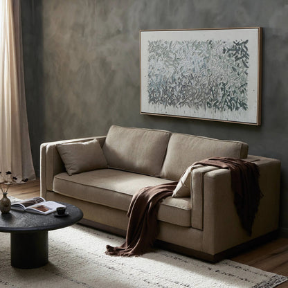 Lawrence Sofa by Four Hands in nova taupe, dark auburn. Made from 100% polyester, solid rosa morada, pine plywood in a transitional style.