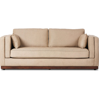 Lawrence Sofa by Four Hands in nova taupe, dark auburn. Made from 100% polyester, solid rosa morada, pine plywood in a transitional style.