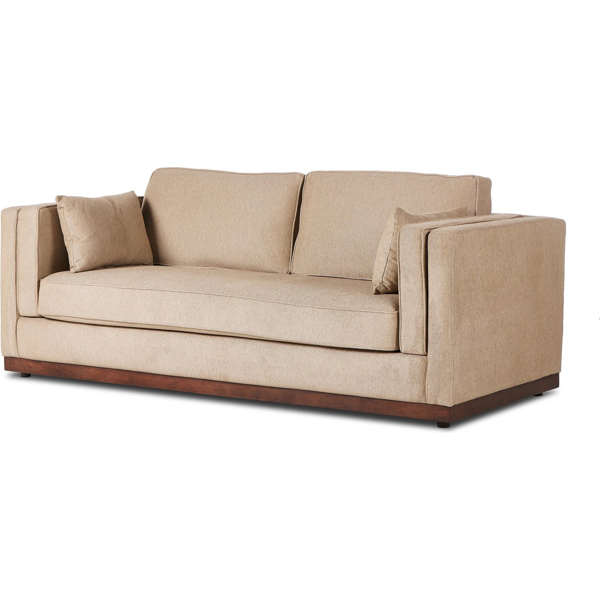 Lawrence Sofa by Four Hands in nova taupe, dark auburn. Made from 100% polyester, solid rosa morada, pine plywood in a transitional style.