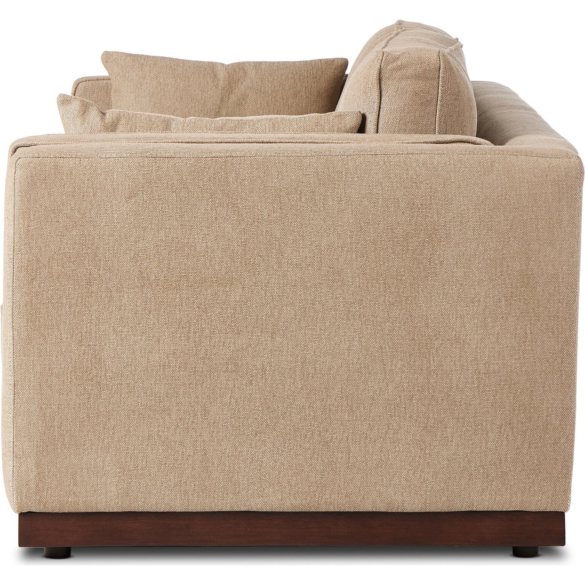 Lawrence Sofa by Four Hands in nova taupe, dark auburn. Made from 100% polyester, solid rosa morada, pine plywood in a transitional style.