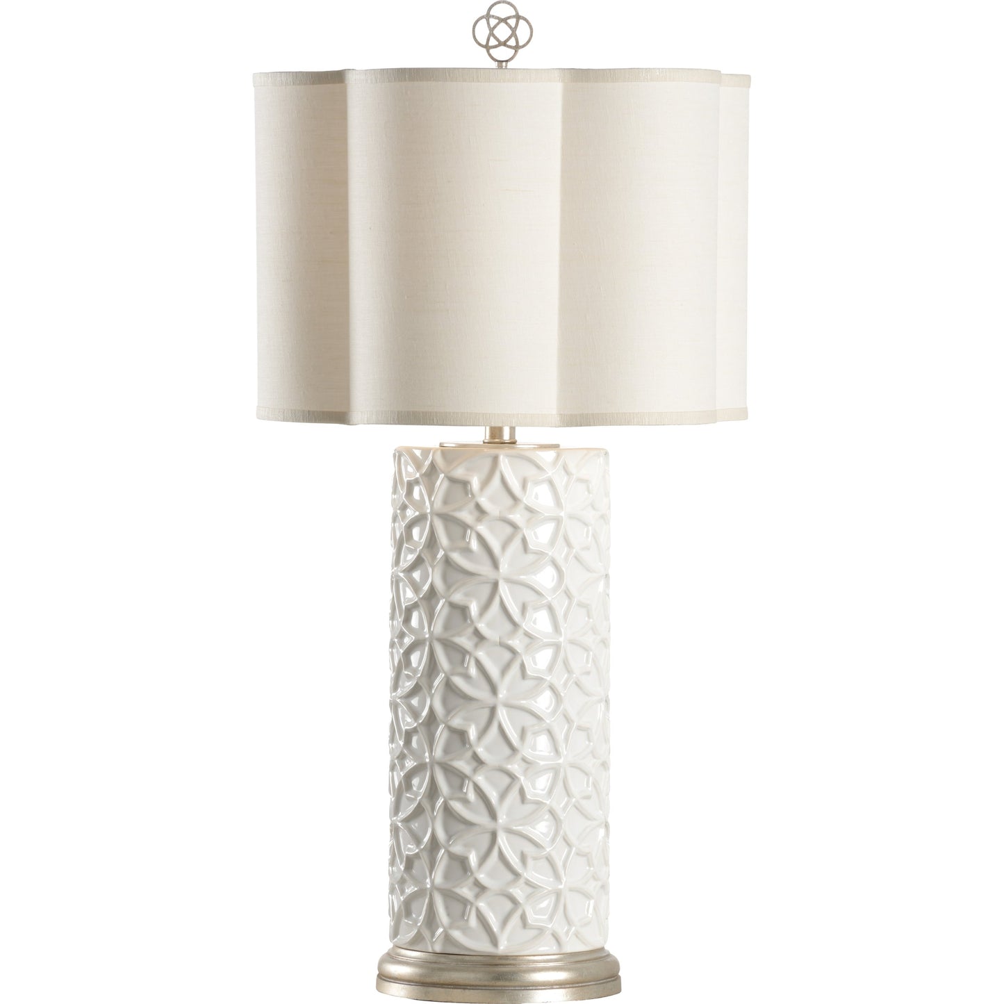 002 SR-385114 | Primary Silo | Cornelia Lamp by Wildwood in snow white glaze, antique silver leaf. Made from ceramic, porcelain in a transitional style.