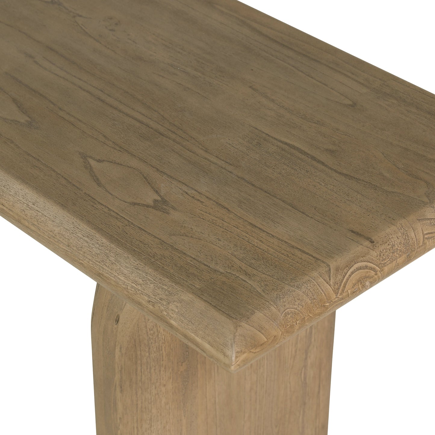 024 SI-1977816 | Closeup | Sorrento Dining Bench by Four Hands in aged drift mindi. Made from mindi solid in a eclectic & global style.