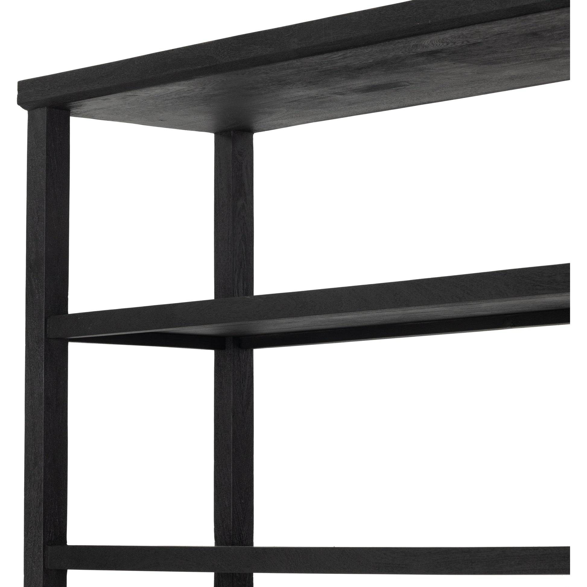 Woodmore Bookcase by Four Hands in dark totem, black iron and dark totem. Made from solid mixed reclaimed wood, iron in a transitional style.