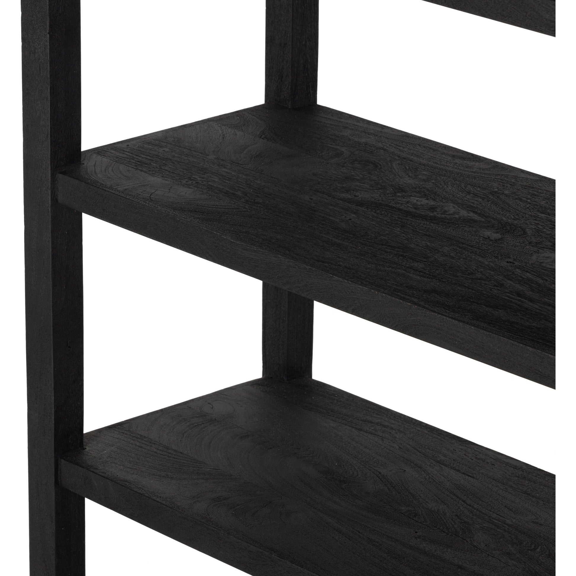 Woodmore Bookcase by Four Hands in dark totem, black iron and dark totem. Made from solid mixed reclaimed wood, iron in a transitional style.