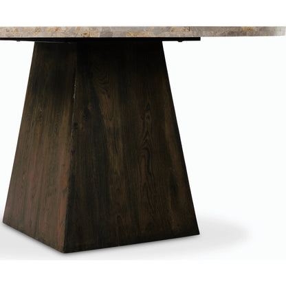 Brisa Round Dining Table by Four Hands in grey tobacco oak, dune onyx. Made from onyx, solid oak, engineered hardwood in a modern style.