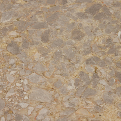 Brisa Round Dining Table by Four Hands in grey tobacco oak, dune onyx. Made from onyx, solid oak, engineered hardwood in a modern style.