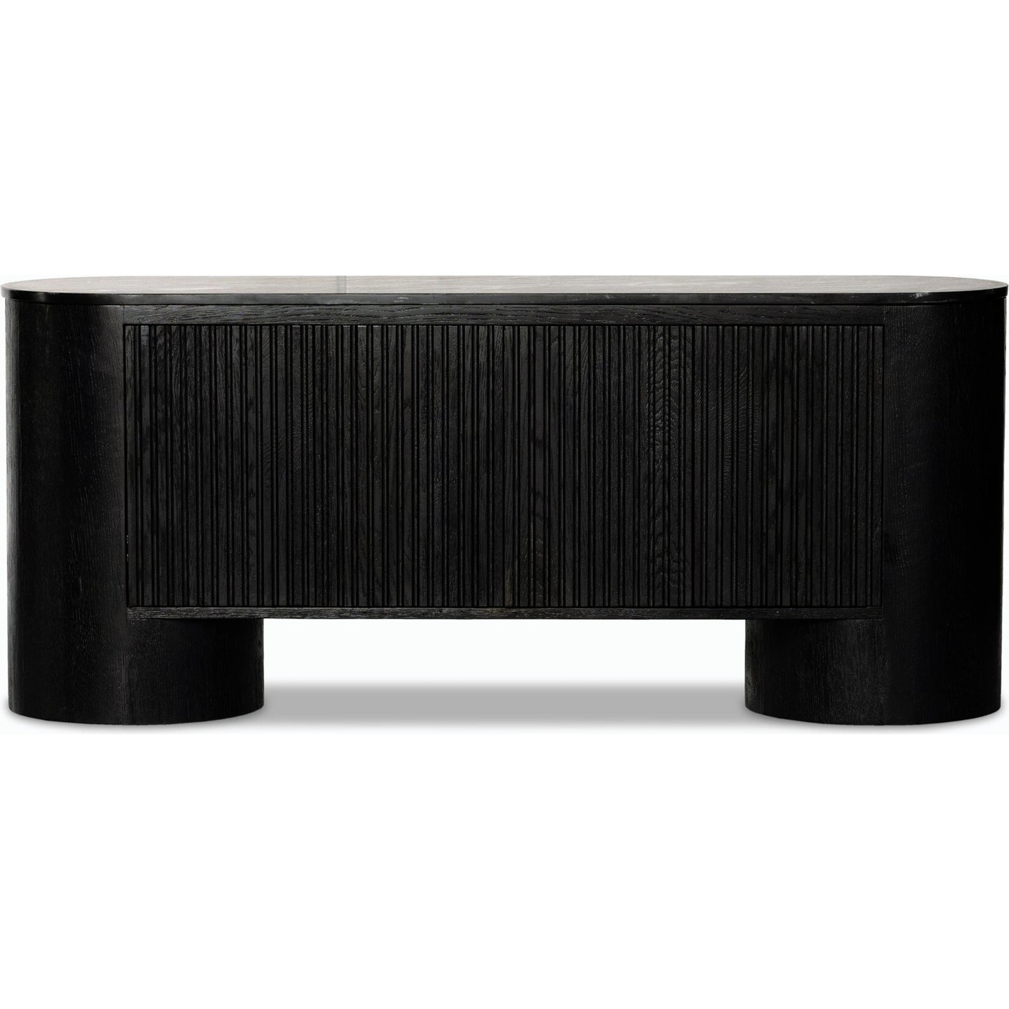 014 SI-1977339 | Additional Silo | Giovani Media Console by Four Hands in black oak veneer, black reeded oak. Made from solid oak, resawn oak in a modern style.