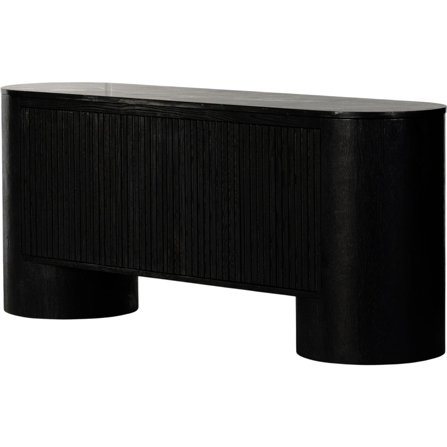 013 SI-1977339 | Primary Silo | Giovani Media Console by Four Hands in black oak veneer, black reeded oak. Made from solid oak, resawn oak in a modern style.