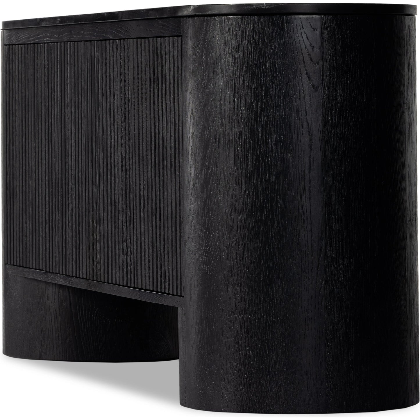 002 SI-1977339 | Additional Silo | Giovani Media Console by Four Hands in black oak veneer, black reeded oak. Made from solid oak, resawn oak in a modern style.