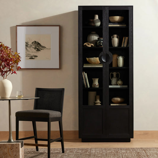Coraline Cabinet by Four Hands in brushed ebony. Made from solid oak, iron in a modern style.