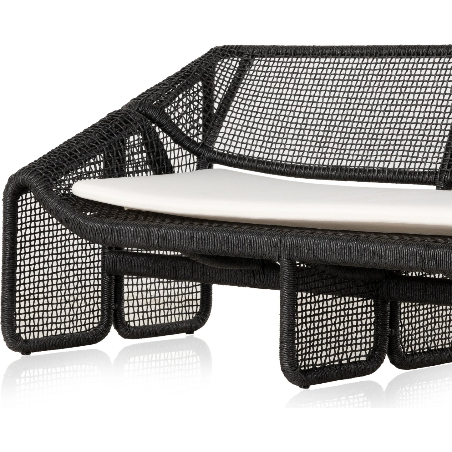 009 SI-1977781 | Closeup | Selma Outdoor Sofa by Four Hands in venao ivory. Made from 100% olefin, 100% polyethylene, 91% polyurethane foam pad, 9% polyester fiber batting in a modern style.