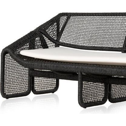 Selma Outdoor Sofa by Four Hands in venao ivory. Made from 100% olefin, 100% polyethylene, 91% polyurethane foam pad, 9% polyester fiber batting in a modern style.
