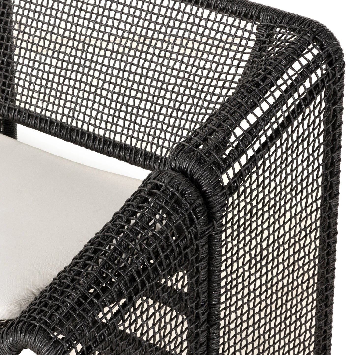 010 SI-1977781 | Closeup | Selma Outdoor Sofa by Four Hands in venao ivory. Made from 100% olefin, 100% polyethylene, 91% polyurethane foam pad, 9% polyester fiber batting in a modern style.