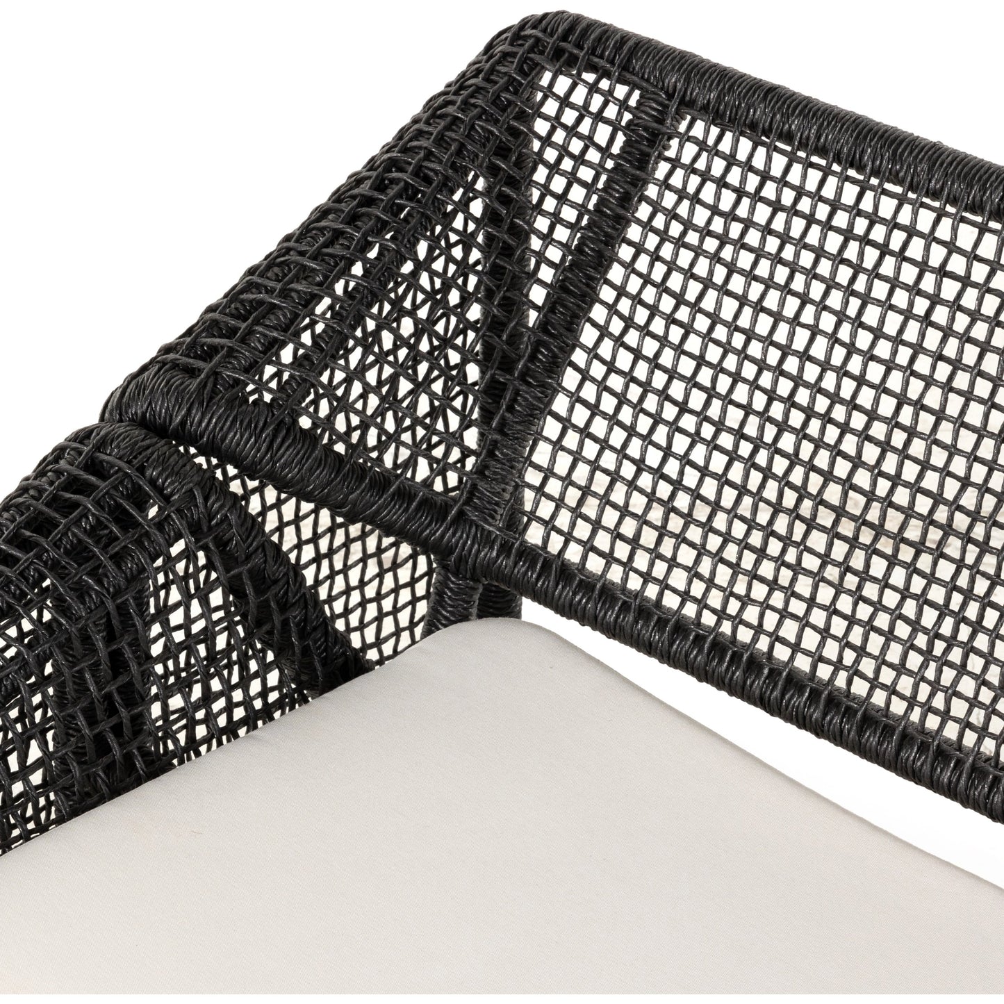 012 SI-1977781 | Closeup | Selma Outdoor Sofa by Four Hands in venao ivory. Made from 100% olefin, 100% polyethylene, 91% polyurethane foam pad, 9% polyester fiber batting in a modern style.