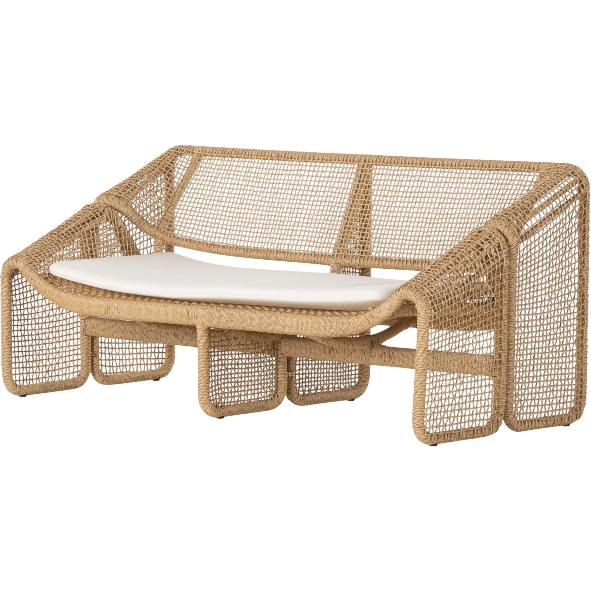 Selma Outdoor Sofa by Four Hands in venao ivory. Made from 100% olefin, 100% polyethylene, 91% polyurethane foam pad, 9% polyester fiber batting in a modern style.