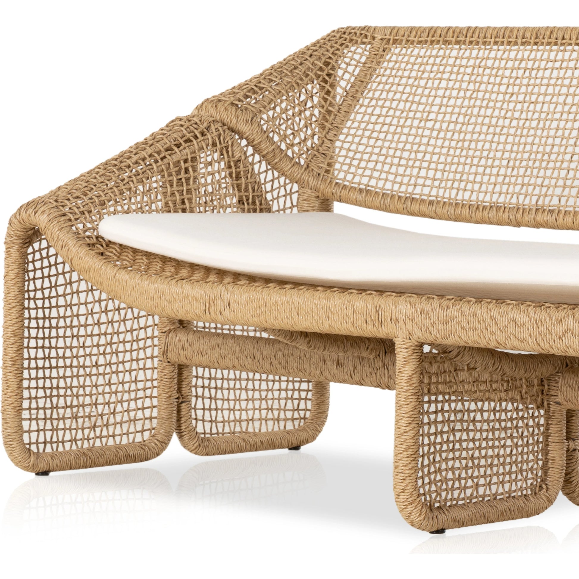 Selma Outdoor Sofa by Four Hands in venao ivory. Made from 100% olefin, 100% polyethylene, 91% polyurethane foam pad, 9% polyester fiber batting in a modern style.