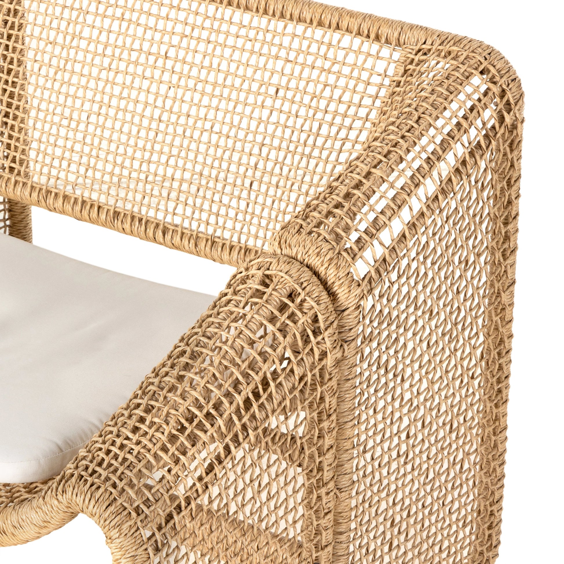 Selma Outdoor Sofa by Four Hands in venao ivory. Made from 100% olefin, 100% polyethylene, 91% polyurethane foam pad, 9% polyester fiber batting in a modern style.