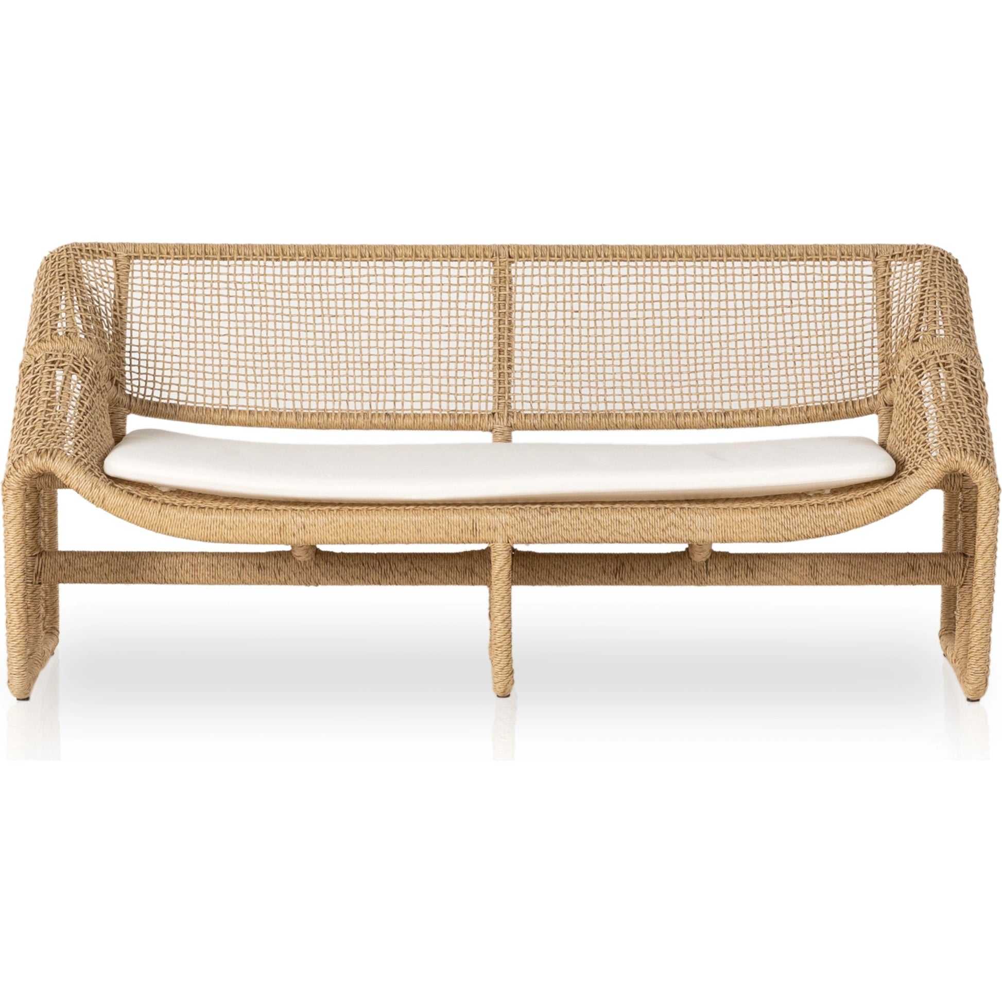 Selma Outdoor Sofa by Four Hands in venao ivory. Made from 100% olefin, 100% polyethylene, 91% polyurethane foam pad, 9% polyester fiber batting in a modern style.