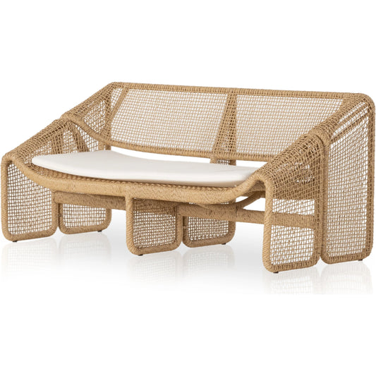 Selma Outdoor Sofa by Four Hands in venao ivory. Made from 100% olefin, 100% polyethylene, 91% polyurethane foam pad, 9% polyester fiber batting in a modern style.