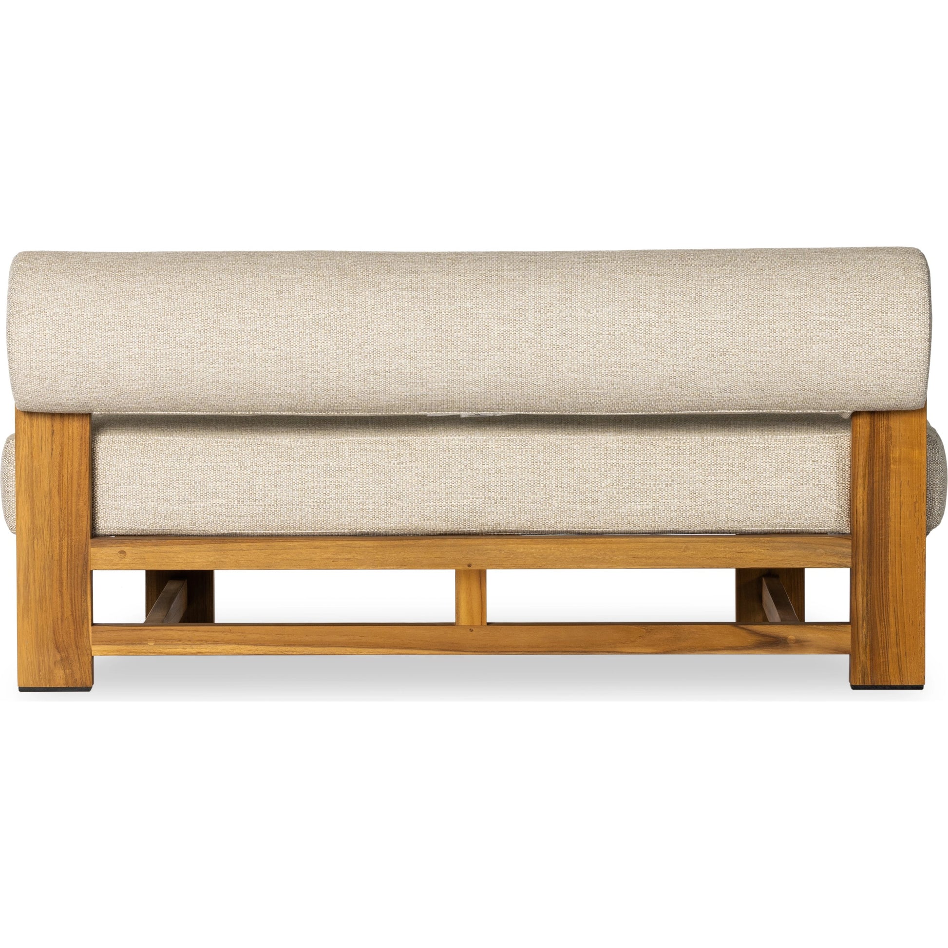 Malta Outdoor Sofa by Four Hands in faye sand. Made from 100% olefin, solid fsc®-certified teak, 91% polyurethane foam pad, 9% polyester fiber batting in a modern style.