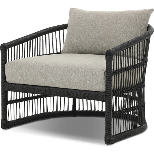 Montecito Outdoor Chair by Four Hands in concha fog, faux black hyacinth. Made from 100% olefin, 100% polyethylene in a transitional style.