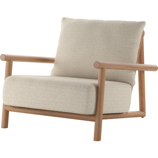 Cardiff Outdoor Chair by Four Hands in faye sand, natural teak-fsc, ivory strap. Made from 100% olefin, solid fsc®-certified teak, 100% polypropylene in a modern style.