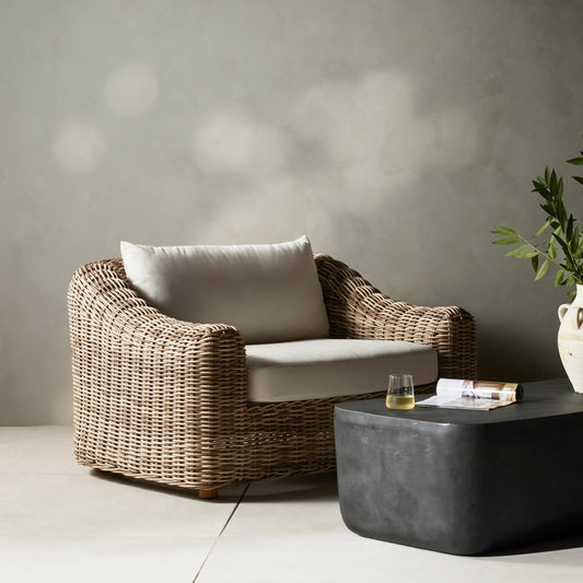 Messina Outdoor Chair by Four Hands in venao ivory, chunky sand woven. Made from 100% olefin, solid fsc®-certified teak, 100% polyethylene in a modern style.