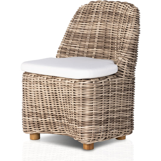 Messina Outdoor Dining Chair by Four Hands in venao ivory, chunky sand woven. Made from 100% olefin, solid fsc®-certified teak, 100% polyethylene in a cottage & farmhouse style.