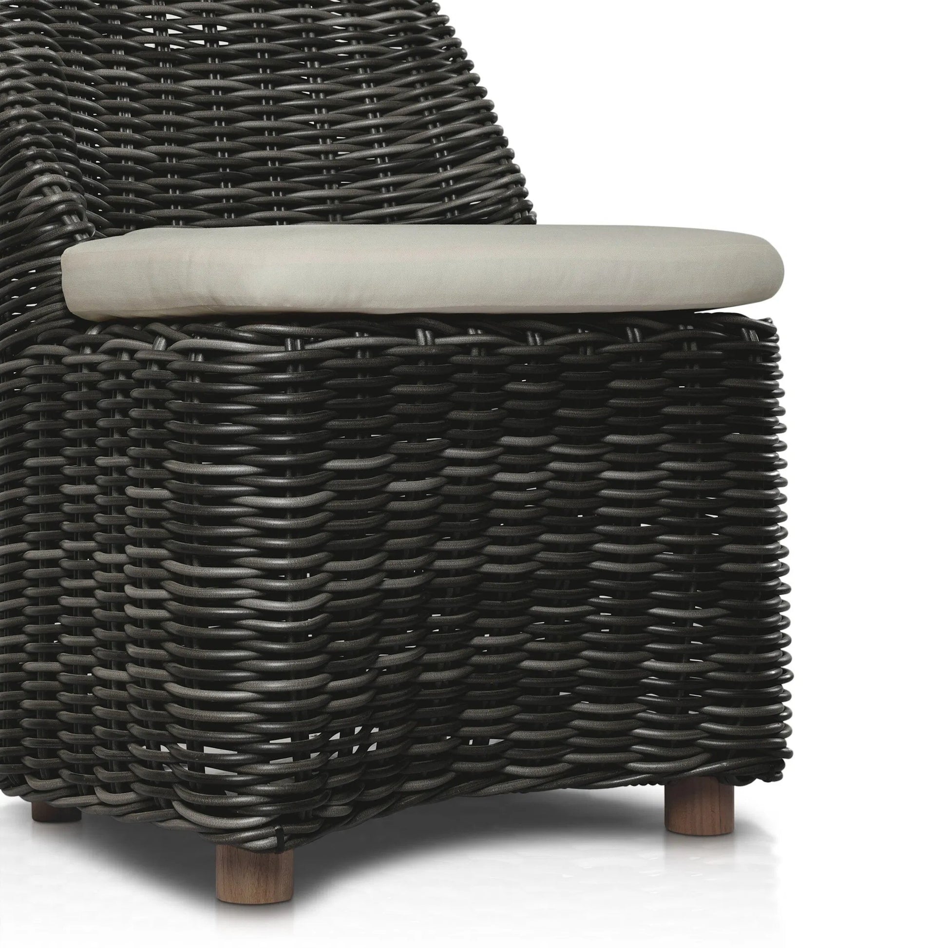 Messina Outdoor Dining Chair by Four Hands in venao ivory, natural teak-fsc, chunky charcoal woven. Made from 100% olefin, solid fsc®-certified teak, 100% polyethylene in a cottage & farmhouse style.
