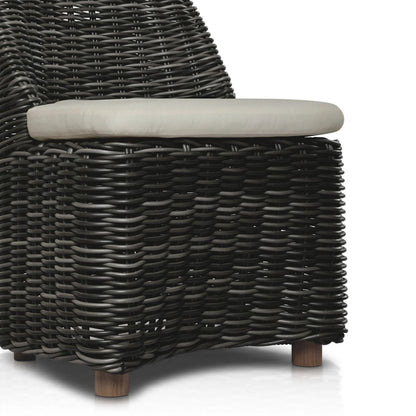 Messina Outdoor Dining Chair by Four Hands in venao ivory, natural teak-fsc, chunky charcoal woven. Made from 100% olefin, solid fsc®-certified teak, 100% polyethylene in a cottage & farmhouse style.