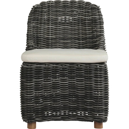 Messina Outdoor Dining Chair by Four Hands in venao ivory, natural teak-fsc, chunky charcoal woven. Made from 100% olefin, solid fsc®-certified teak, 100% polyethylene in a cottage & farmhouse style.