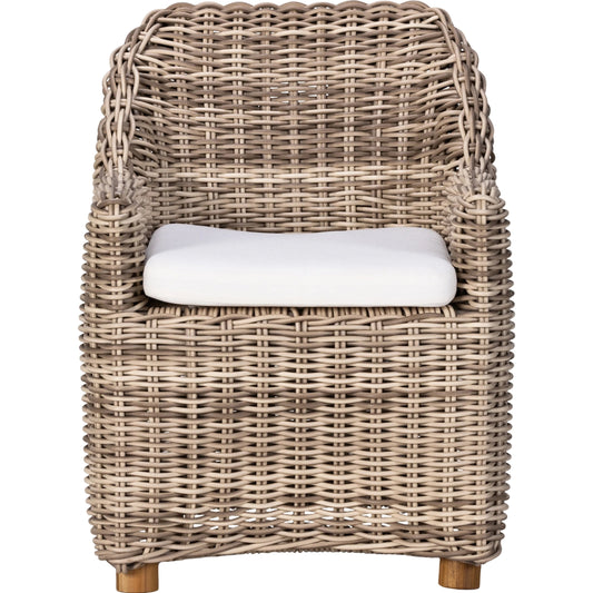 Messina Outdoor Dining Armchair by Four Hands. Made from 100% olefin, solid fsc®-certified teak, 100% polyethylene in a cottage & farmhouse style.