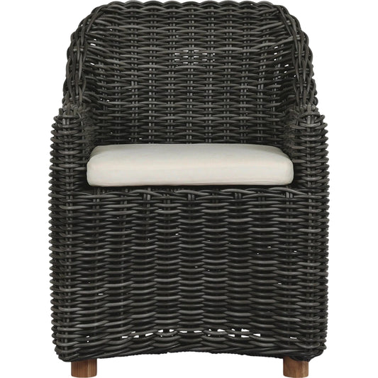 Messina Outdoor Dining Armchair by Four Hands. Made from 100% olefin, solid fsc®-certified teak, 100% polyethylene in a cottage & farmhouse style.