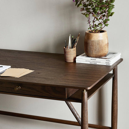 Markia Desk by Four Hands in aged oak veneer. Made from oak veneer, solid oak in a modern style.